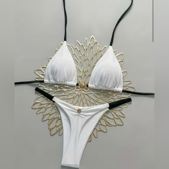 Elegant White Halter Thong Bikini Set - Picture 1 of 9